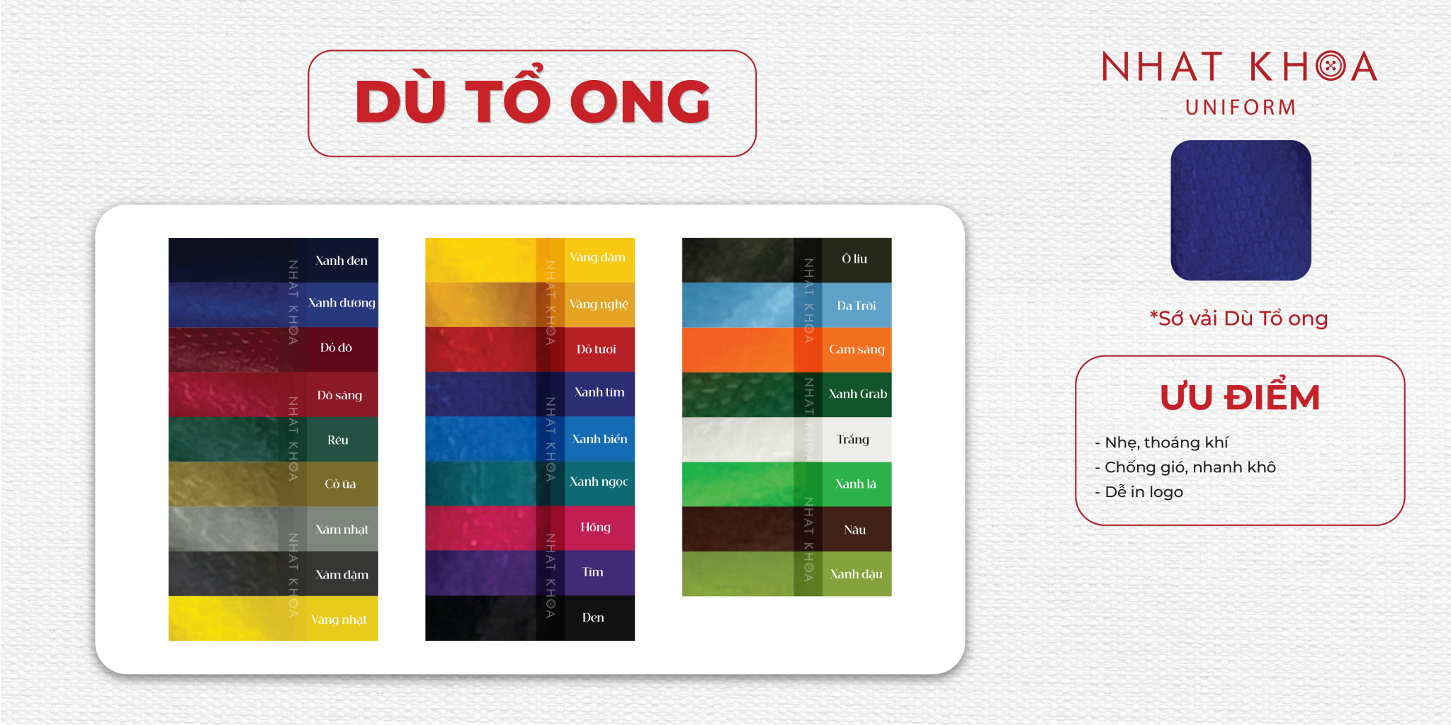 Bảng màu vải dù tổ ông