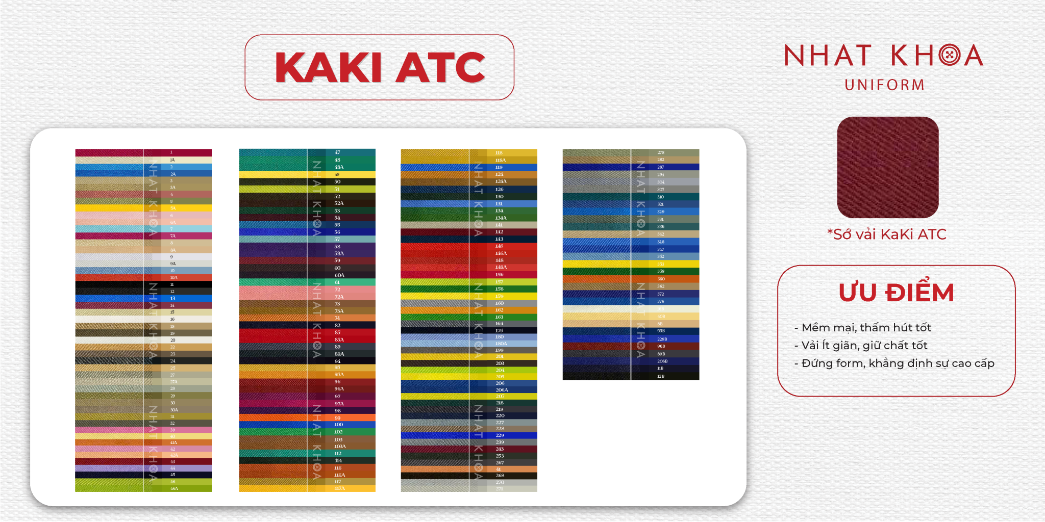 Bảng màu vải Kaki ATC