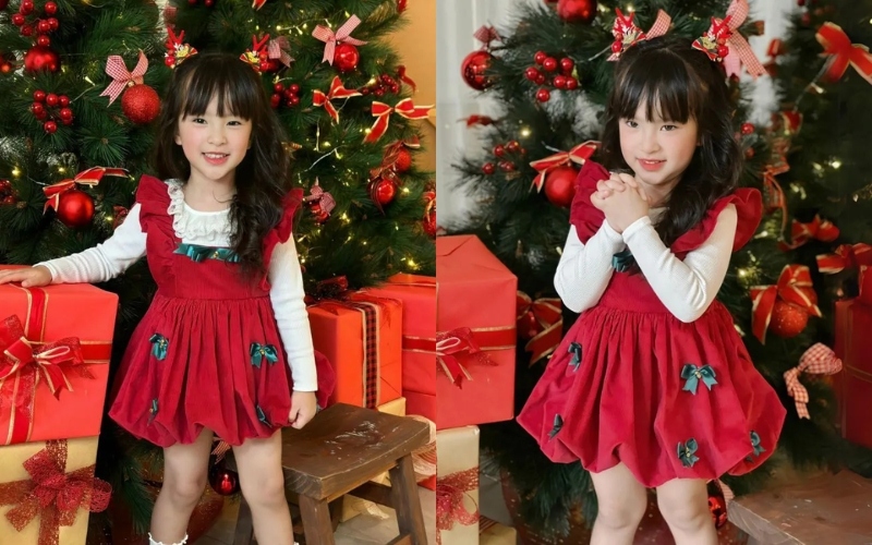 Váy yếm nhung noel mang lại vẻ ngoài ngọt ngào cho bé gái