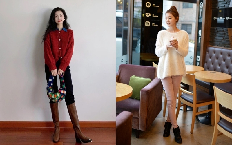 Công thức phối đồ với áo len noel nữ với quần Skinny