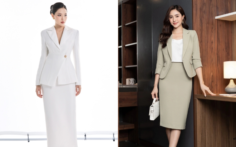 Áo vest phối với chân váy bút chì là set bộ công sở đẹp thanh lịch