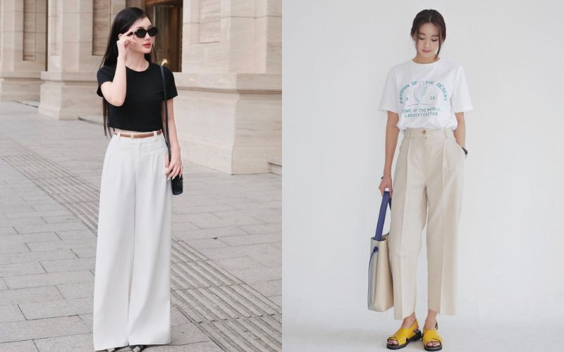 Áo thun và quần culottes là mẫu quần áo công sở mang phong cách năng động, trẻ trung