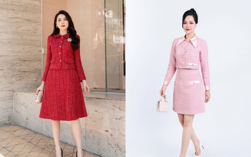 Sét váy áo công sở vải tweed giúp tạo nên vẻ ngoài vô cùng sang trọng và quý phái