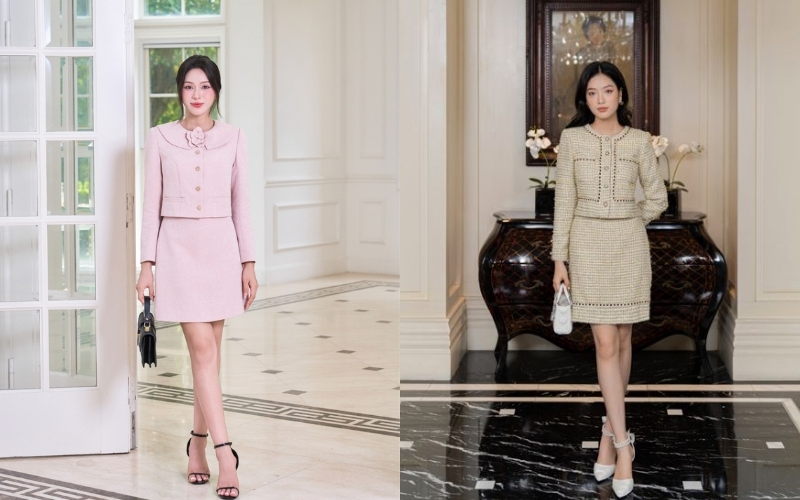 Đồ bộ công sở vải tweed mang lại vẻ ngoài sang trọng cho người mặc