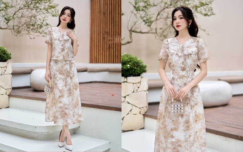 Áo blouse và chân váy là một trong những mẫu đồ bộ công sở mới nhất
