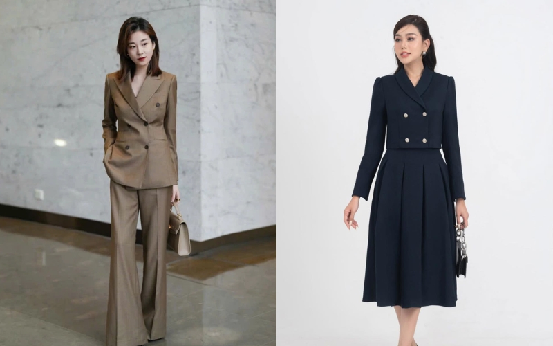 Vest hai hàng cúc là một trong những bộ vest công sở nữ đẹp