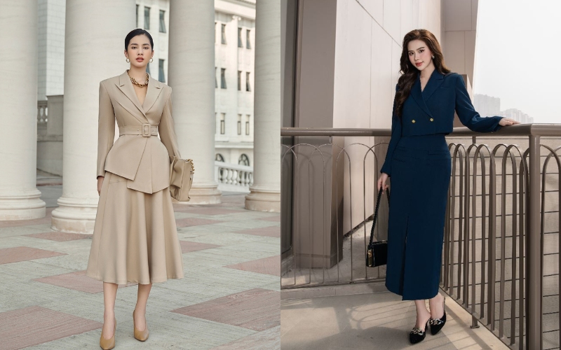 Bộ áo vest phối với chân váy mang đến sự thanh lịch và duyên dáng