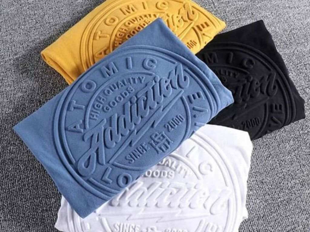 Puff printing (also known as Puff print) uses a special ink that contains expanding agents