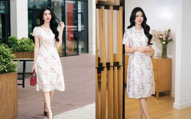 Đầm công sở trung niên hoạt tiết hoa nhí mang lại sự nhẹ nhàng và nữ tính