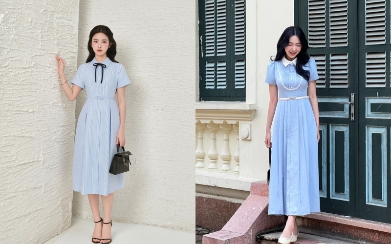 Váy sơ mi là mẫu đầm công sở mang lại vẻ thanh lịch, chỉn chu cho giáo viên nữ