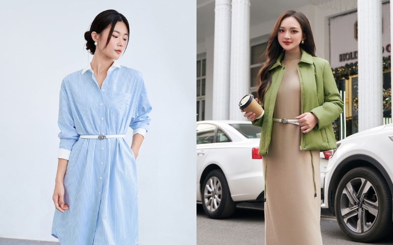 Bạn có thể tạo điểm nhấn cho chiếc đầm suông công sở với thắt lưng bản nhỏ