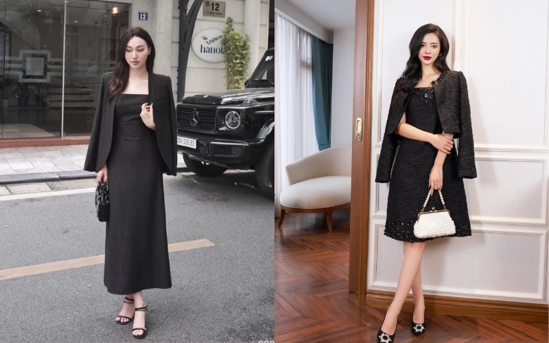 Bạn có thể mặc áo khoác bên ngoài chiếc váy liền thân công sở màu đen