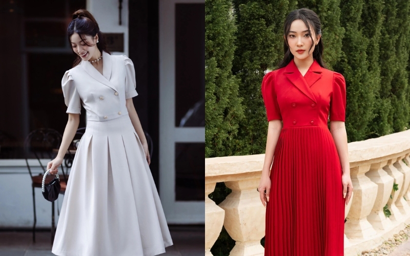 Váy vest hai hàng khuy là một trong các kiểu váy vest công sở đầy thời thượng