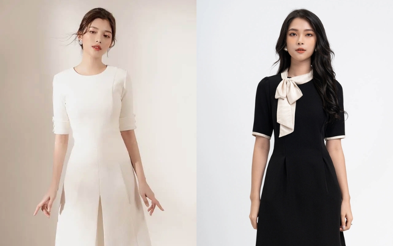 Đầm chữ A tay lửng giúp che khuyết điểm hiệu quả