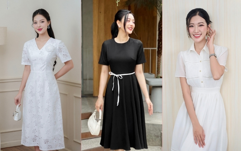 Váy công sở liền có đa dạng kiểu cổ áo