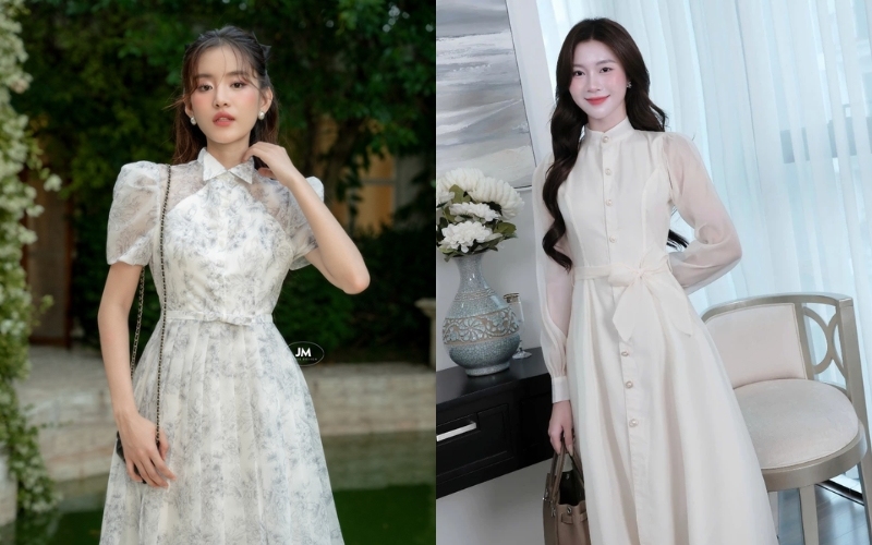 Mẫu đầm voan công sở cổ đức có thiết kế hài hòa giữa nét nữ tính và sự chỉn chu