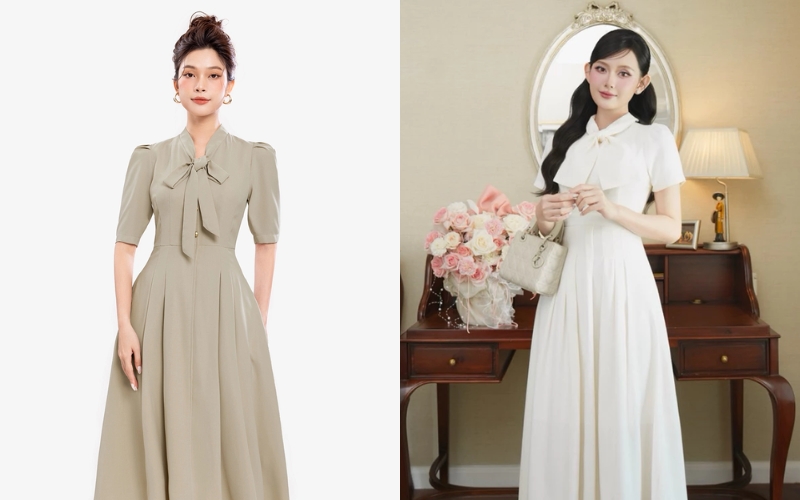 Đầm cổ nơ mang đến vẻ đẹp mềm mại và duyên dáng