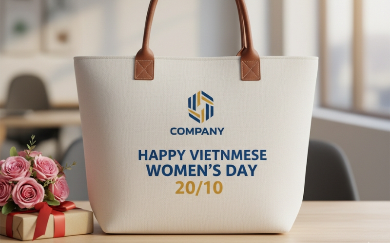 Túi tote in logo kèm lời chúc ý nghĩa là món quà 20 10 vô cùng độc đáo