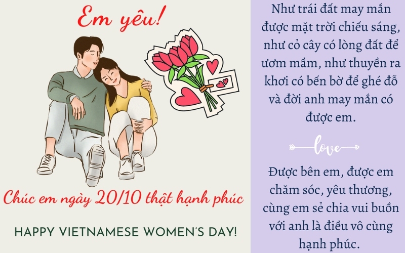 Lời chúc 20 10 hay cho người yêu thể hiện sự biết ơn