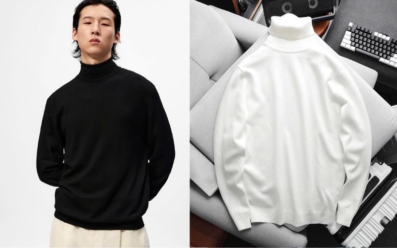 Áo sweater cổ lọ đóng vai trò là lớp lót hoàn hảo bên trong áo blazer