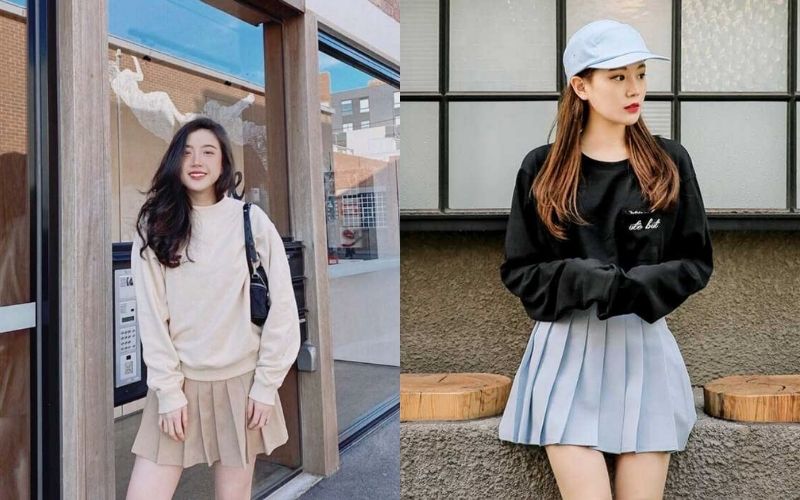 Bạn hãy thử kết hợp áo sweater với chân váy ngắn chữ A