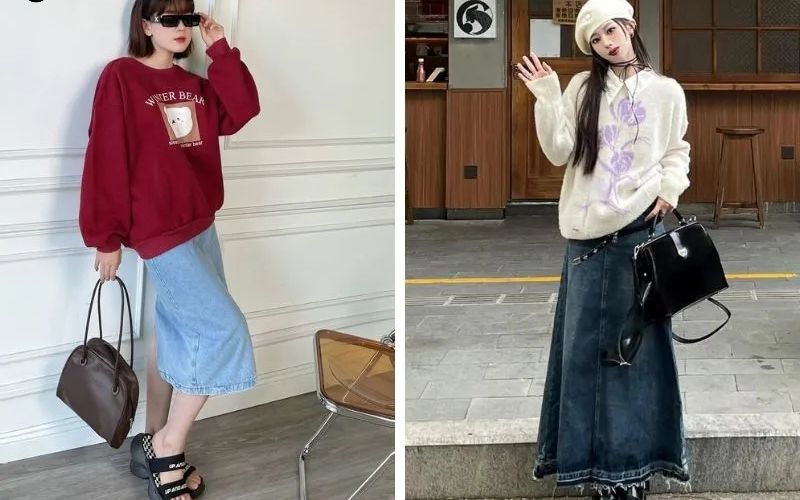Bạn hãy thử mẹo phối đồ với áo sweater rộng bằng một sợi dây chun