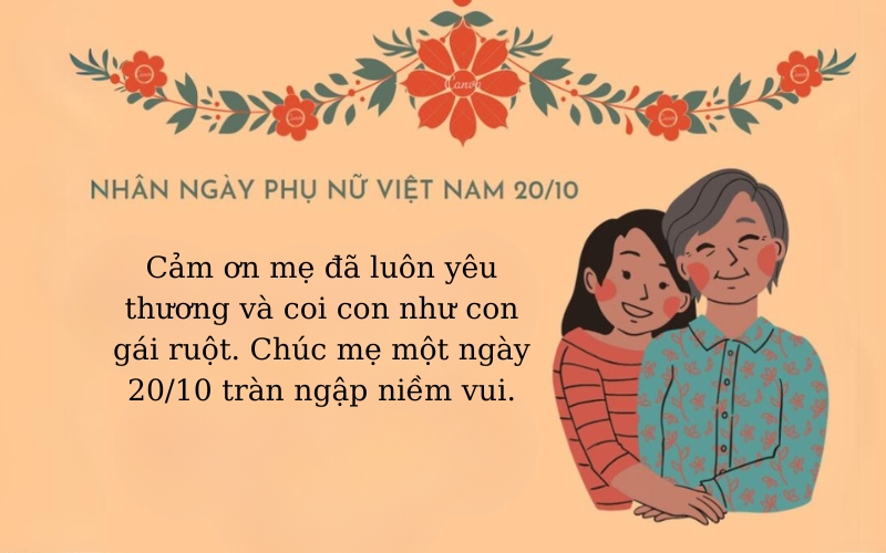 Lời chúc 20/10 mẹ chồng trang trọng thể hiện sự biết ơn