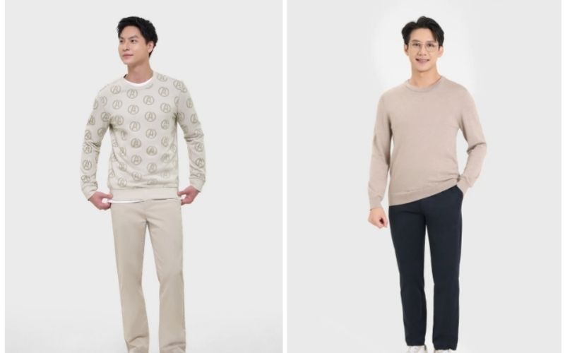 Một chiếc áo sweater nam trắng đi cùng quần âu