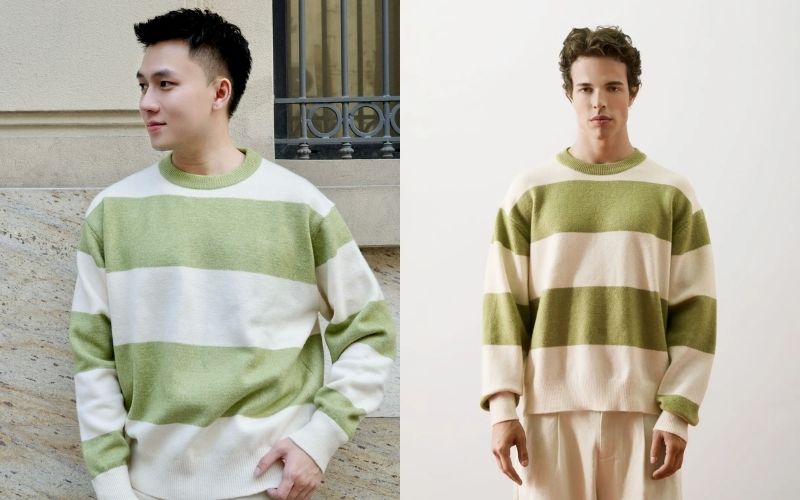 Bạn chỉ nên kết hợp áo sweater sọc với quần hoặc chân váy trơn màu