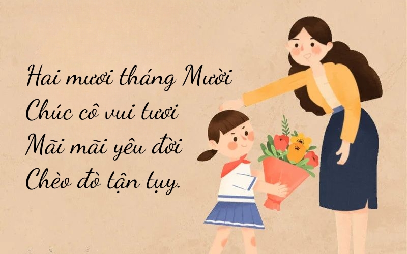 Bài thơ 20/10 tặng cô ngắn theo thể thơ 4 chữ