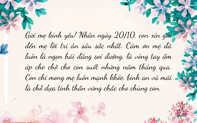 Văn chúc mẹ 20 10 giàu cảm xúc, chạm đến trái tim