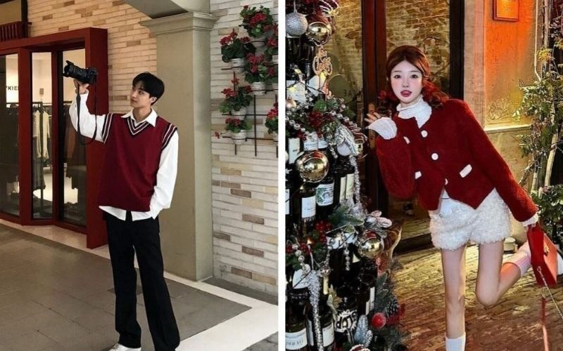 Buổi tối đi chơi, bạn chỉ cần khoác thêm áo Cardigan len màu đỏ