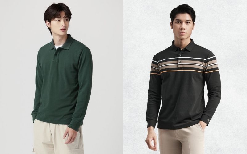 Áo polo nam dài tay kết hợp cùng quần Chinos
