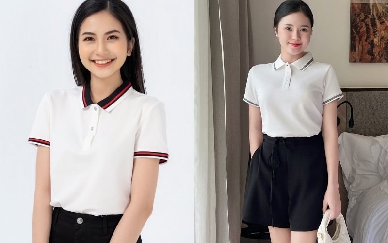 Chiếc áo polo trắng cổ đen này có thể "cân" mọi loại quần từ Jeans xanh