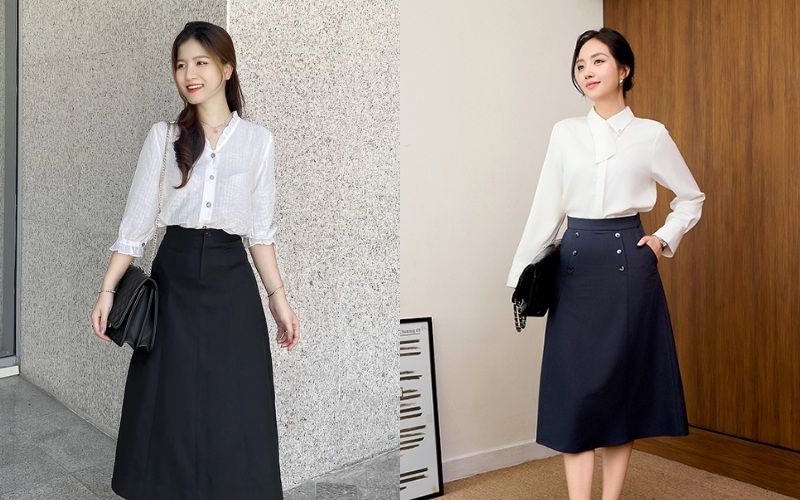 Chân váy đen công sở dáng chữ A phù hợp với mọi vóc dáng