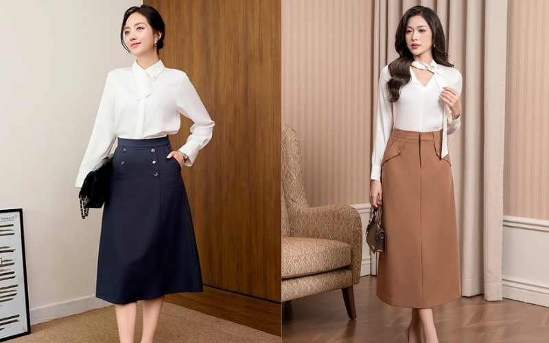 Chân váy chữ A mang lại vẻ ngoài nữ tính và thanh lịch