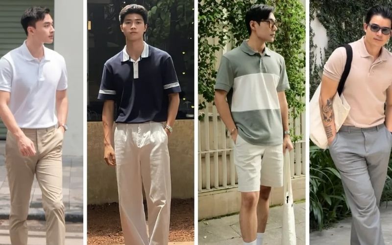 Bạn nên cài hết nút cổ áo polo để tạo điểm nhấn gọn gàng vùng cổ