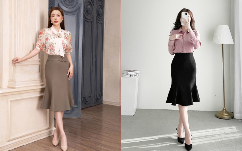 Váy đuôi cá là một kiểu váy xòe công sở rất quyến rũ giúp tôn đường cong cơ thể