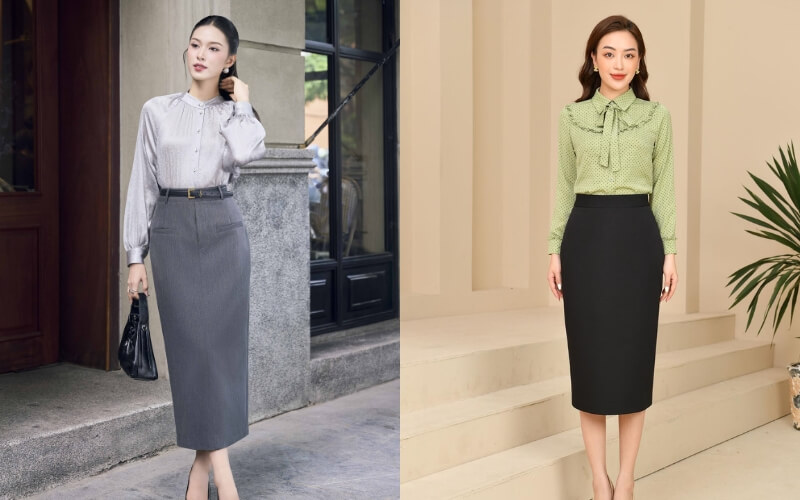 Bạn nên chọn chân váy bút chì công sở có độ dài qua gối để giữ sự kín đáo và chuyên nghiệp