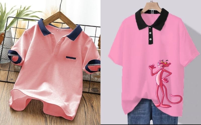 Chiếc áo polo hồng cổ đen tạo cái nhìn đầm tính, hiện đại
