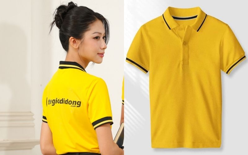 Áo polo vàng cổ đen màu neon cũng rất thích hợp làm đồng phục