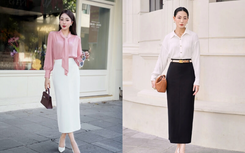 Chân váy bút chì dáng dài là một trong các mẫu chân váy bút chì công sở đẹp