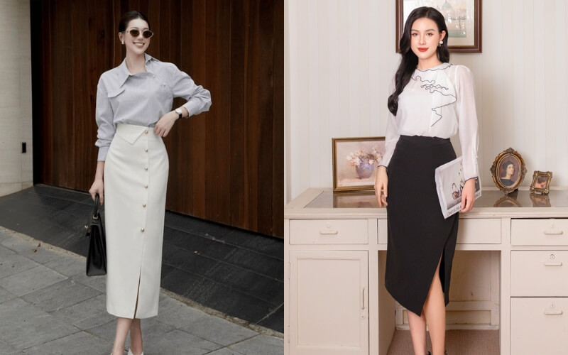 Chân váy bút chì xẻ tà kết hợp hoàn hảo giữa nét quyến rũ và thanh lịch