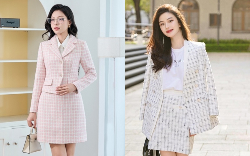 Váy tweed dáng ngắn mang lại vẻ ngoài sang trọng, đậm chất tiểu thư