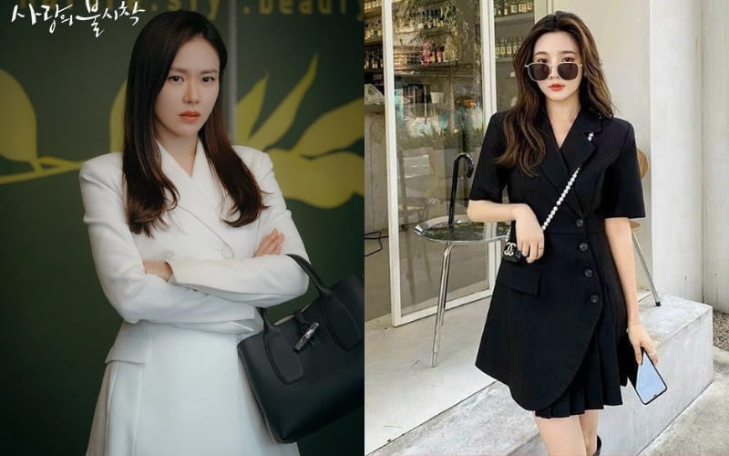 Váy cổ vest kết hợp giữa sự quyền lực của áo vest và sự nữ tính của váy liền