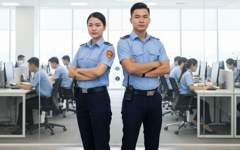Ảnh chụp bộ đồng phục bảo vệ chuẩn Thông tư 08