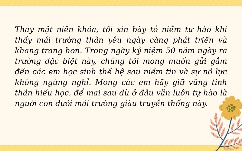 Mẫu bài phát kỷ niệm 50 năm ngày ra trường nhằm tri ân nhà trường