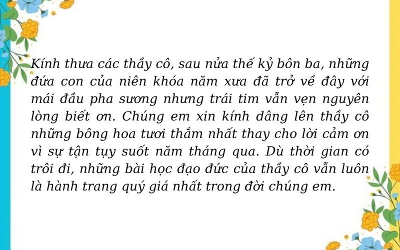 Mẫu bài phát kỷ niệm 50 năm ngày ra trường nhằm tri ân công ơn của thầy cô