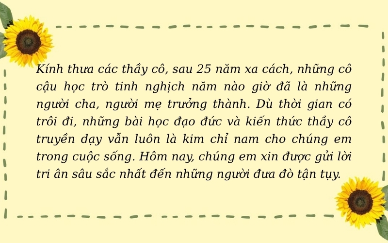 Mẫu bài phát biểu kỷ niệm 25 năm ngày ra trường nhằm tri ân thầy cô