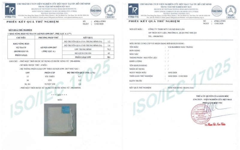 Đơn vị cung cấp vải sợi tre phải có chứng chỉ đi kèm